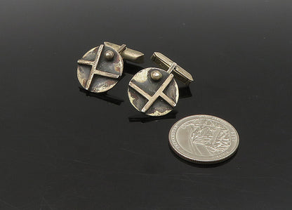 925 Sterling Silver  Vintage Oxidized Round Modernist Cufflinks  TR3137