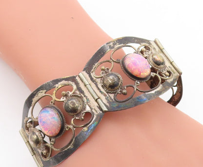MEXICO 925 Sterling Silver Vintage Dragon's Breath Glass Chain Bracelet BT1893