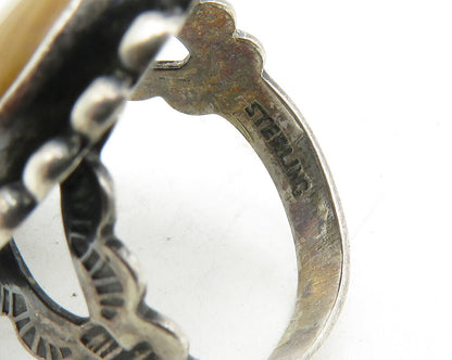 NAVAJO 925 Sterling Silver  Vintage Agate Cocktail Ring Sz 6.5  RG9611