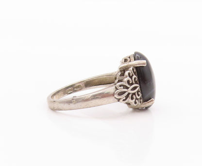 925 Sterling Silver Vintage Ring Floral Carved Cabochon Gemstone  SZ 8  RG32238