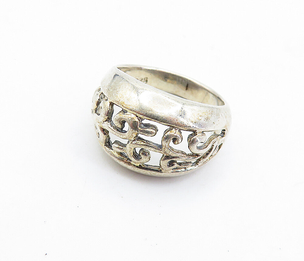 925 Sterling Silver  Vintage Shiny Open Swirl Vine Dome Band Ring Sz 8  RG5810