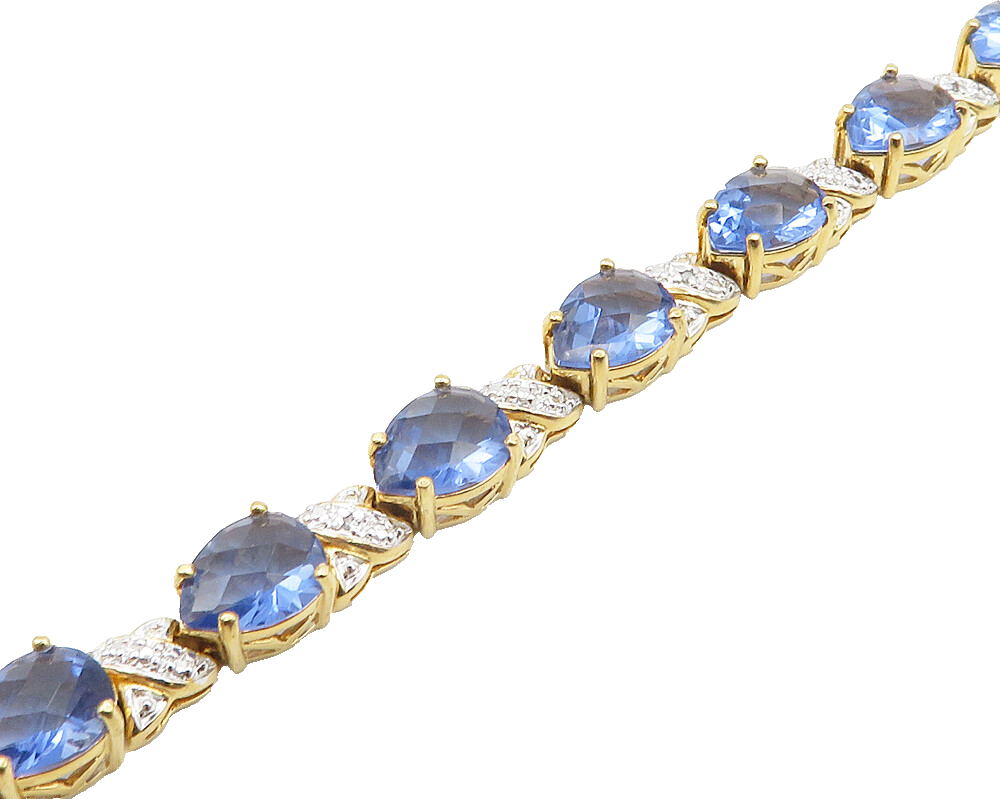 925 Sterling Silver  Tanzanite Shiny Two Tone XO Hinge Chain Bracelet  BT7834