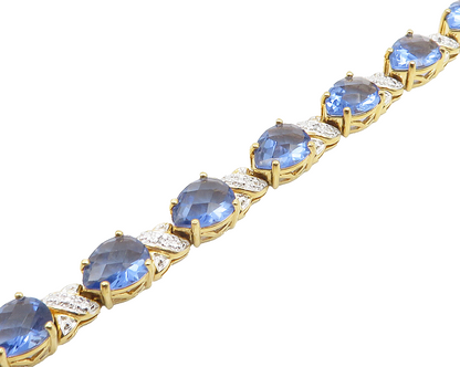925 Sterling Silver  Tanzanite Shiny Two Tone XO Hinge Chain Bracelet  BT7834