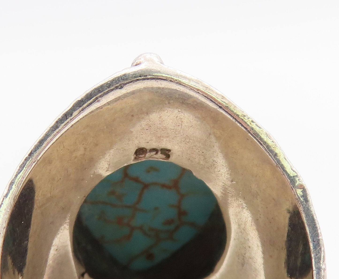 925 Sterling Silver Vintage Ring Carved Drop Shape Turquoise  Sz 9  RG31734