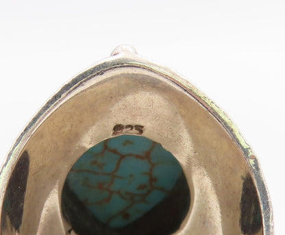 925 Sterling Silver Vintage Ring Carved Drop Shape Turquoise  Sz 9  RG31734