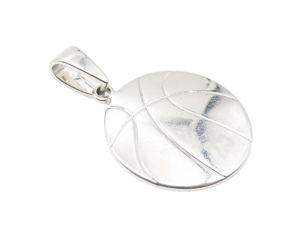 925 Sterling Silver  Polished Basketball Sports Motif Drop Pendant  PT8505