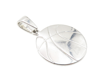 925 Sterling Silver  Polished Basketball Sports Motif Drop Pendant  PT8505