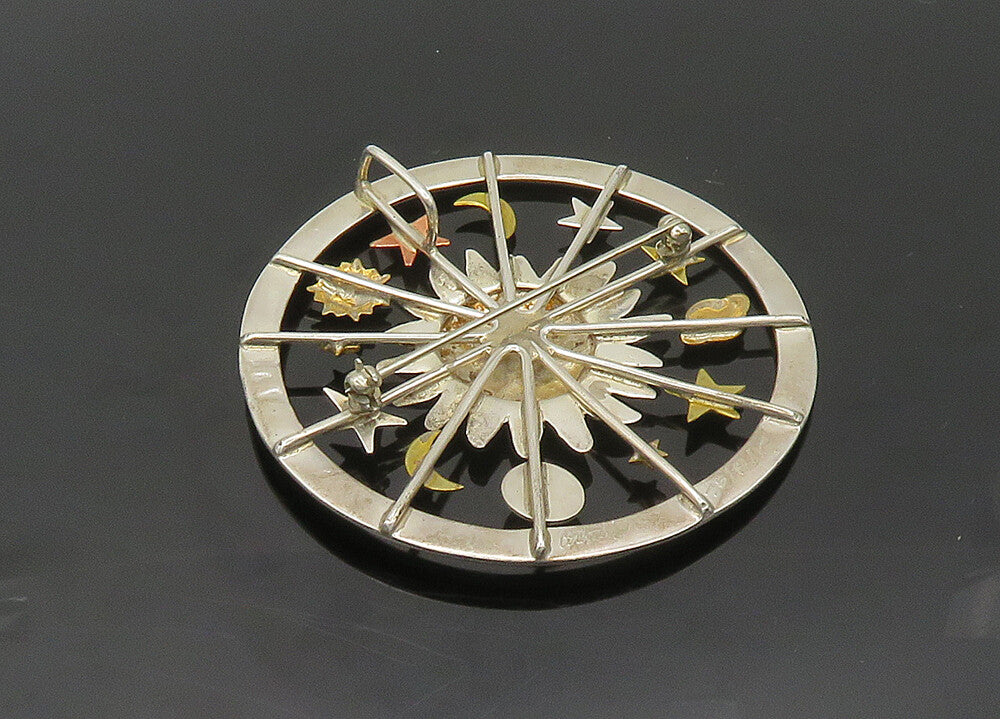 DESIGNER 925 Sterling Silver  Vintage Solar System Two Tone Brooch Pin  BP8642