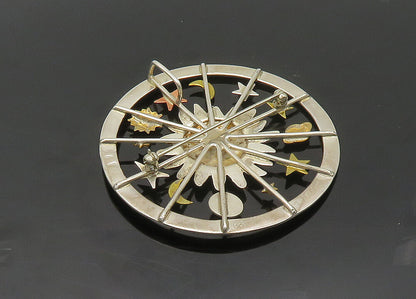 DESIGNER 925 Sterling Silver  Vintage Solar System Two Tone Brooch Pin  BP8642