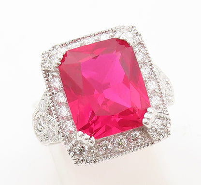 925 Sterling Silver Vintage Ring Rectangle Pink & White CZ Frame  Sz 7  RG30293