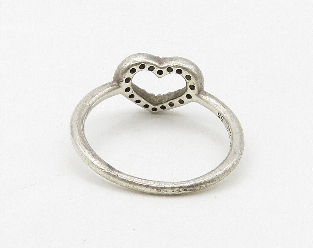 PANDORA 925 Silver  Vintage Topaz Open Love Heart Band Ring Sz 7.5  RG16267