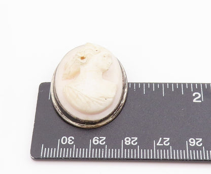 925 Sterling Silver Vintage Brooch Classic Carved Lady Profile Cameo Pin BP11831