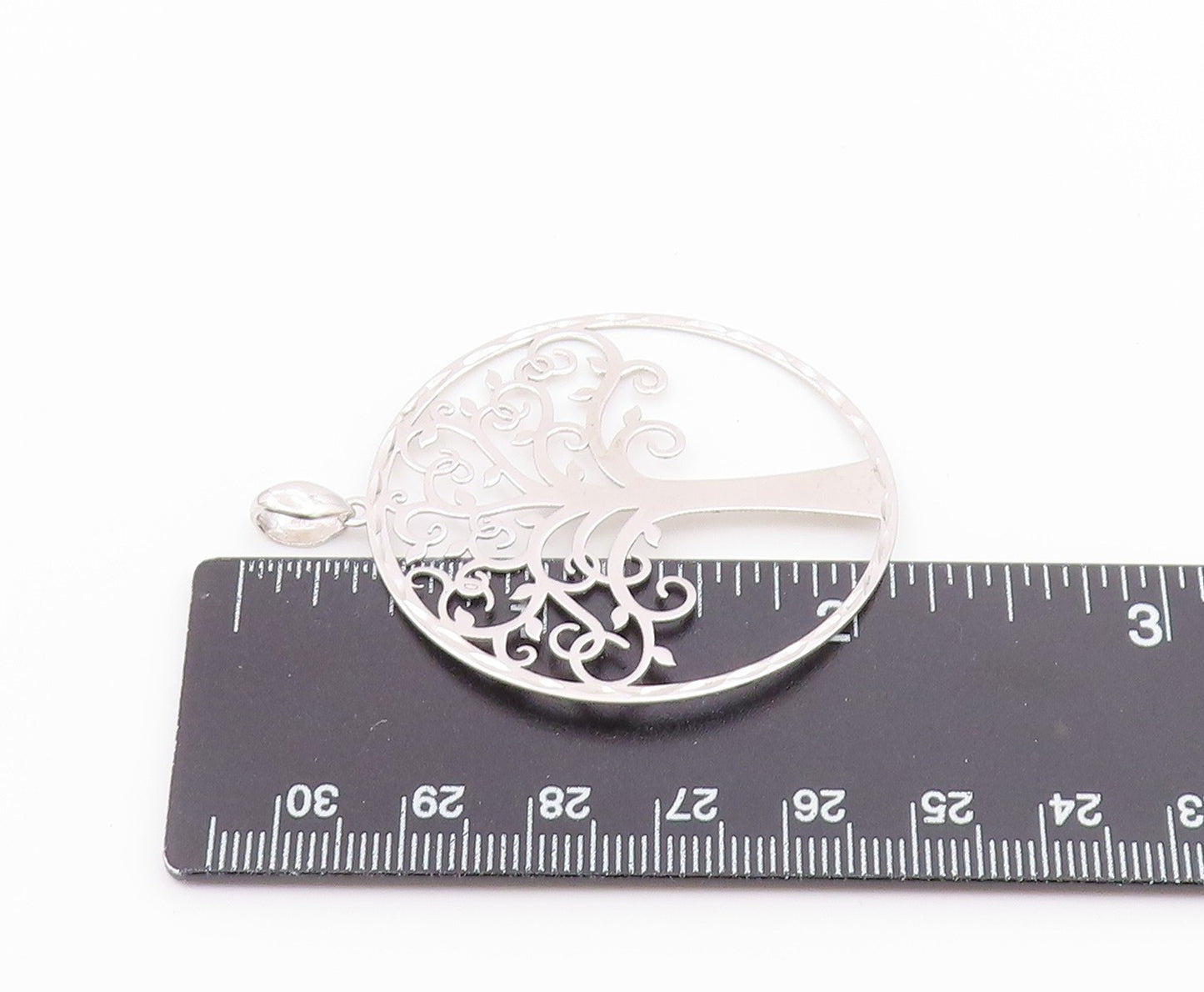 925 Sterling Silver  Vintage Shiny Tree Of Life Motif Round Pendant  PT17743