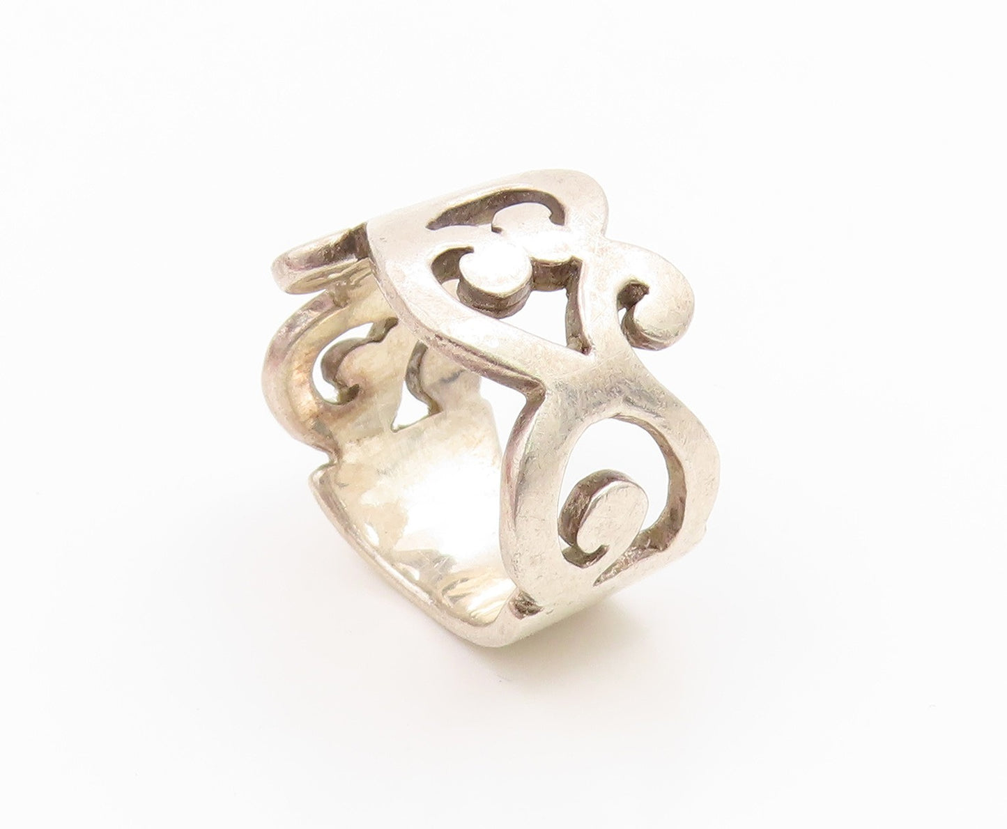 925 Sterling Silver Vintage Ring Modernist Open Scrollwork Band  Sz 9  RG36100
