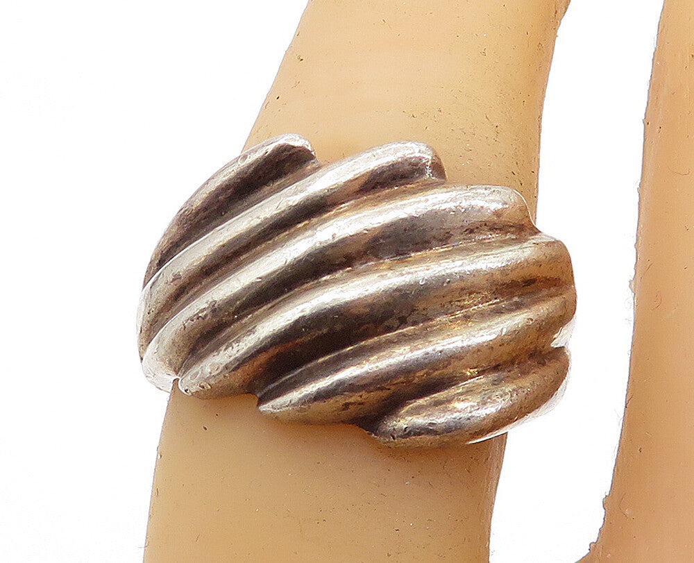 MEXICO 925 Silver  Vintage Dark Tone Fluted Tapered Band Ring Sz 7  RG6975