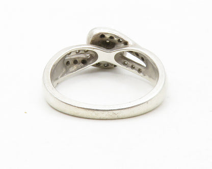 925 Silver  Vintage Genuine Diamonds Floral Bypass Band Ring Sz 7  RG13383