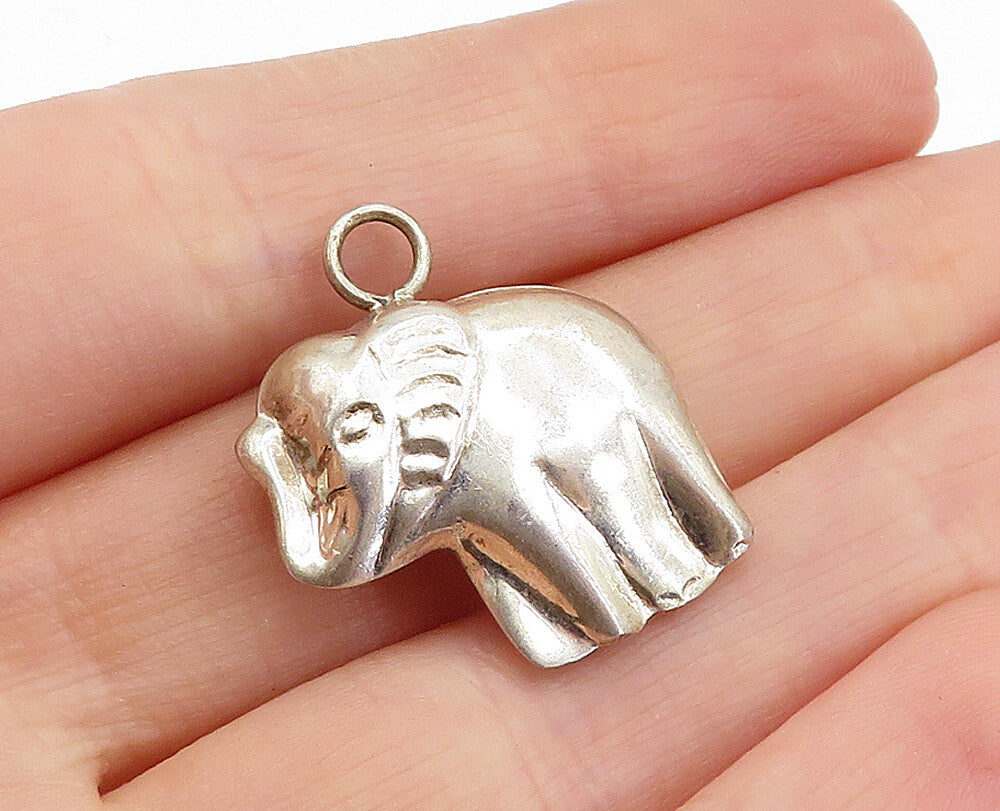 925 Sterling Silver  Vintage Shiny Petite Hollow Elephant Drop Pendant  PT3337