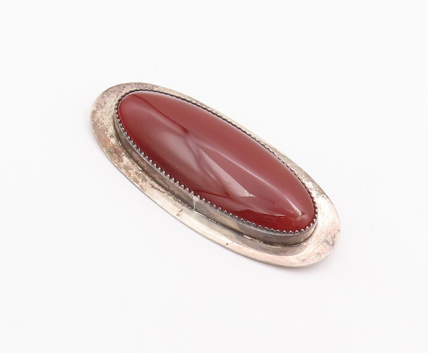 925 Sterling Silver Vintage Brooch Pin PAQUIN ZUNI Large Oval Red Gem  BP10898