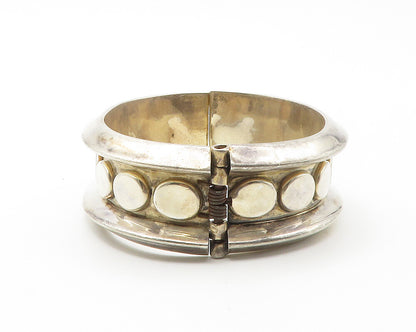 MEXICO 925 Sterling Silver  Vintage Oval Pattern Hinge Bangle Bracelet  BT5459