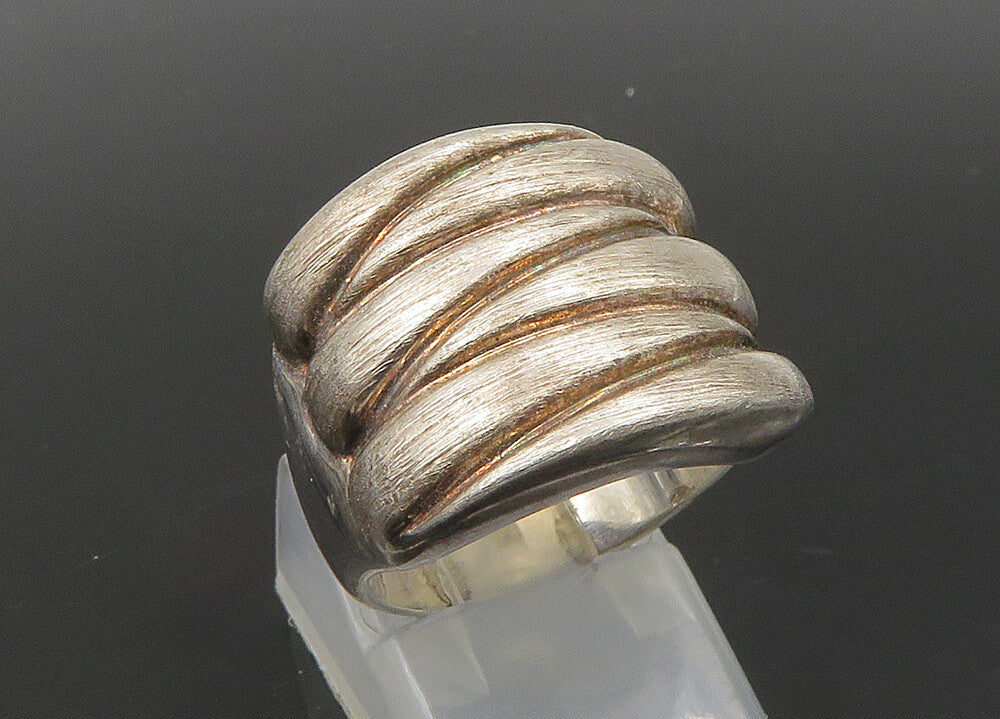 925 Sterling Silver  Vintage Fluted Square Design Band Ring Sz 6  RG23198