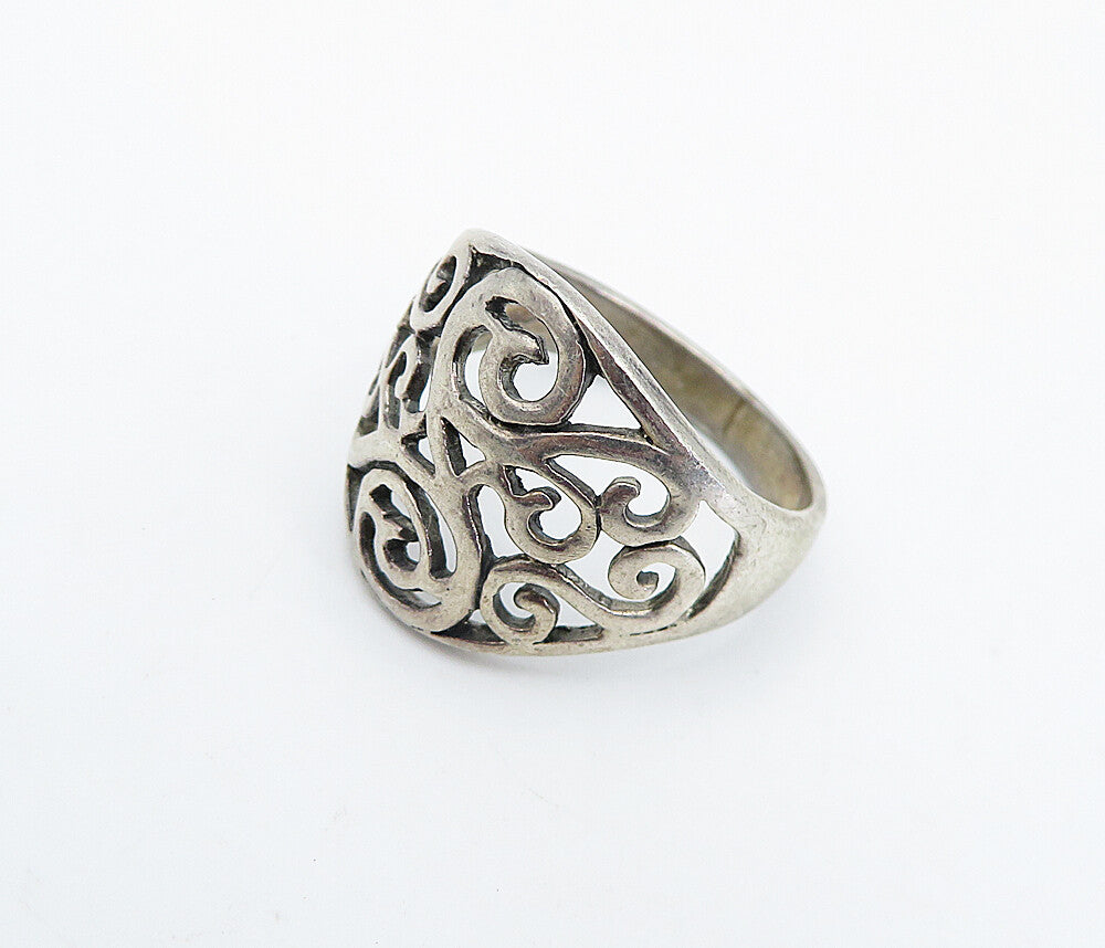925 Sterling Silver  Vintage Dark Tone Open Swirl Band Ring Sz 7.5  RG4876