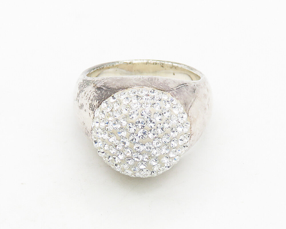 925 Sterling Silver  Vintage Sparkling Crystal Dome Band Ring Sz 8  RG19699