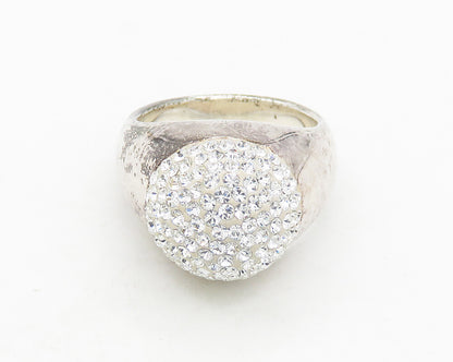 925 Sterling Silver  Vintage Sparkling Crystal Dome Band Ring Sz 8  RG19699