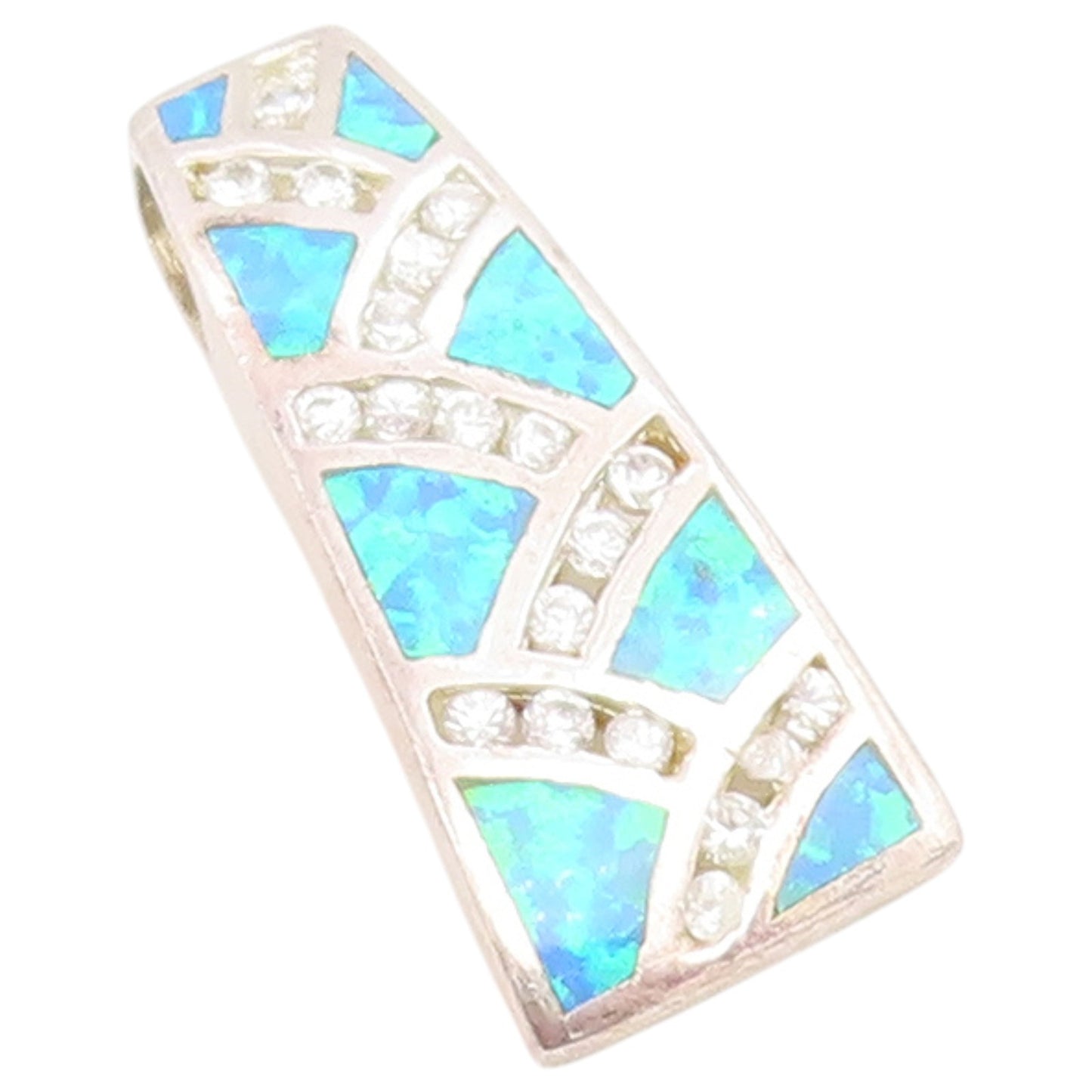 925 Sterling Silver Vintage Pendant Fire Opal & CZ Geometric Inlay Charm PT26646