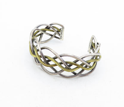 MEXICO 925 Sterling Silver  Vintage 2 Tone Weaved Design Cuff Bracelet  BT1955