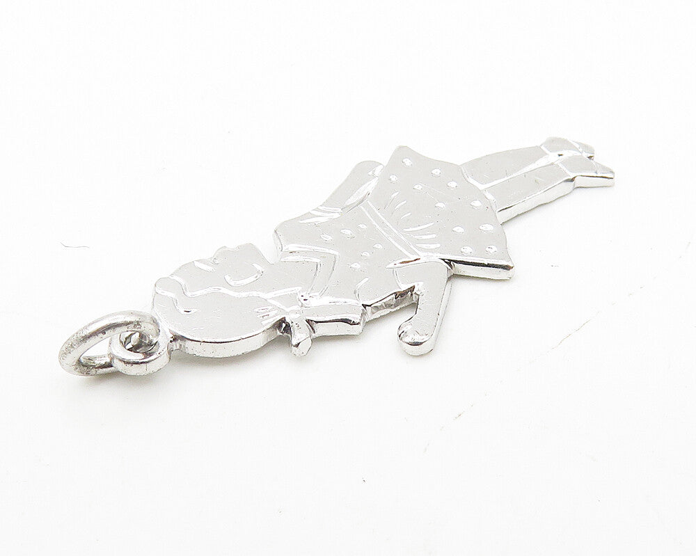 925 Sterling Silver  Shiny Etched Detail Little Girl In Dress Pendant  PT8466
