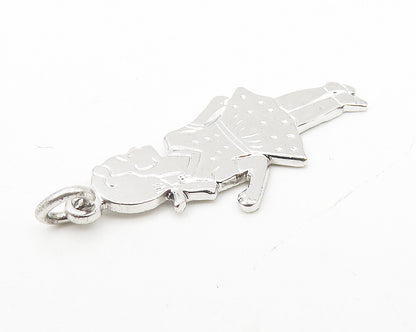 925 Sterling Silver  Shiny Etched Detail Little Girl In Dress Pendant  PT8466