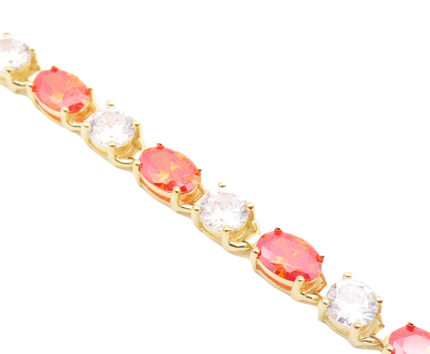 925 Sterling Silver Vintage Bracelet Gold Plated Oval Orange & White CZ  BT10835