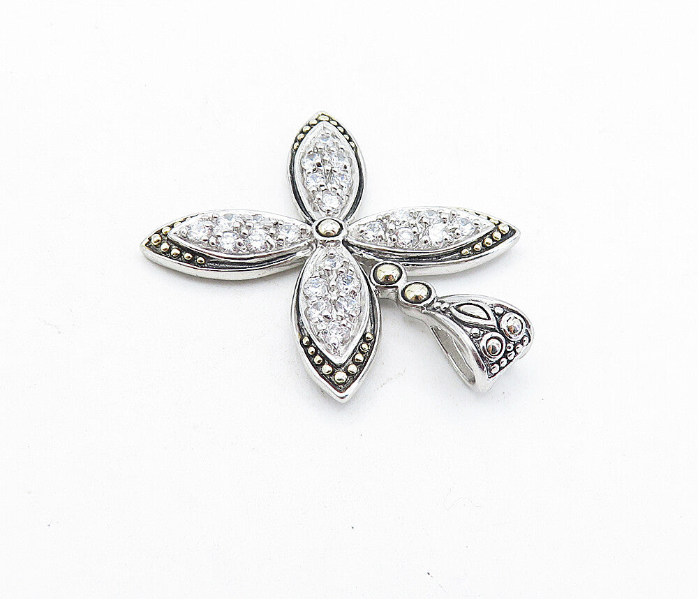 925 Sterling Silver  Sparkling Cubic Zirconia Flower Motif Pendant  PT4626