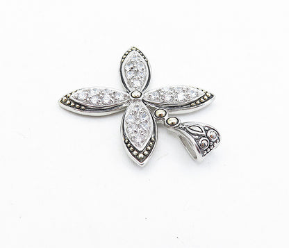 925 Sterling Silver  Sparkling Cubic Zirconia Flower Motif Pendant  PT4626