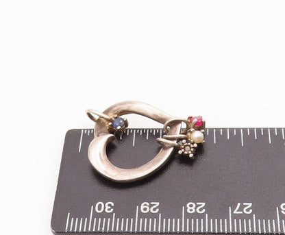 925 Sterling Silver Vintage Pendant LENOX Cutout Heart With Gemstones PT23303