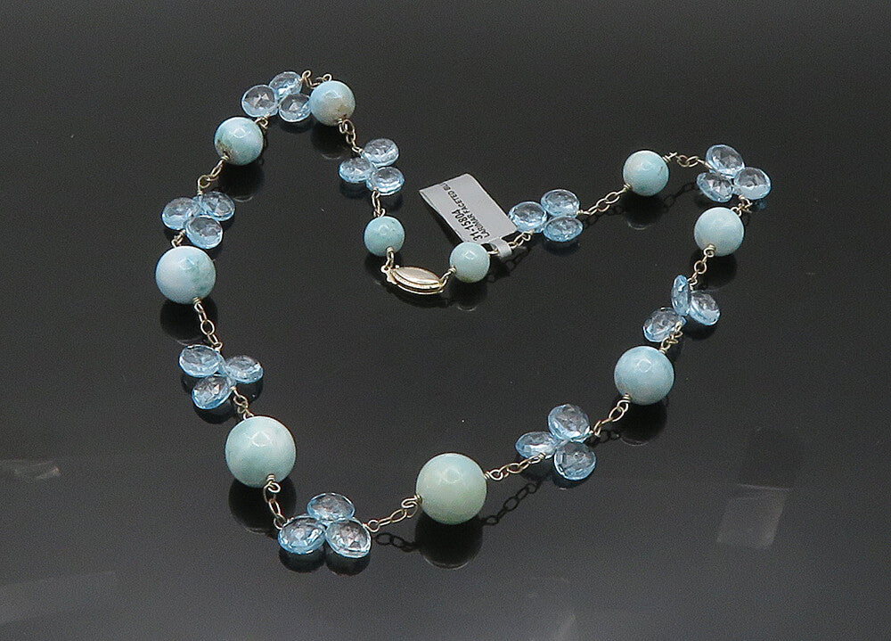925 Sterling Silver  Vintage Larimar & Blue Topaz Chain Necklace  NE3425