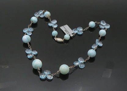 925 Sterling Silver  Vintage Larimar & Blue Topaz Chain Necklace  NE3425