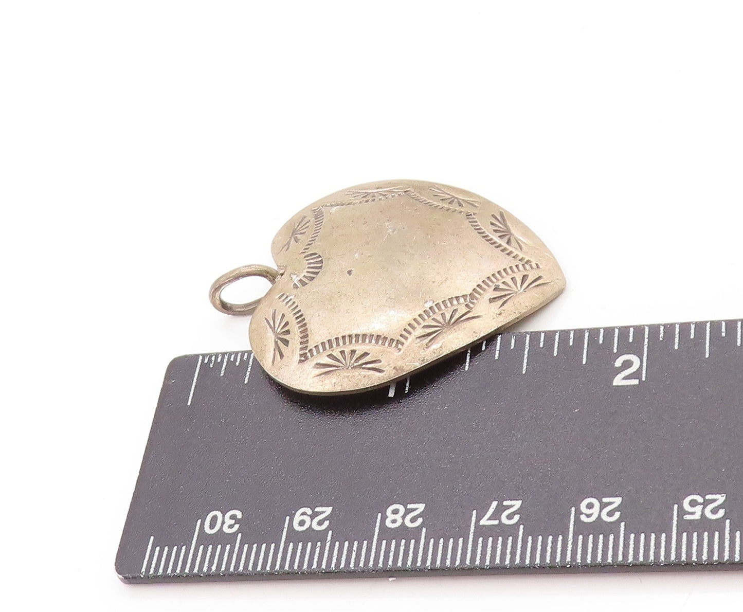 925 Sterling Silver Vintage Pendant Etched Tribal Floral Love Heart  PT25089