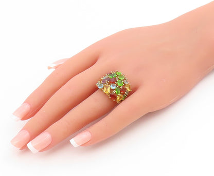 925 Sterling Silver Vintage Ring Gold Plated Multi Gemstone Cluster Sz 6 RG34695