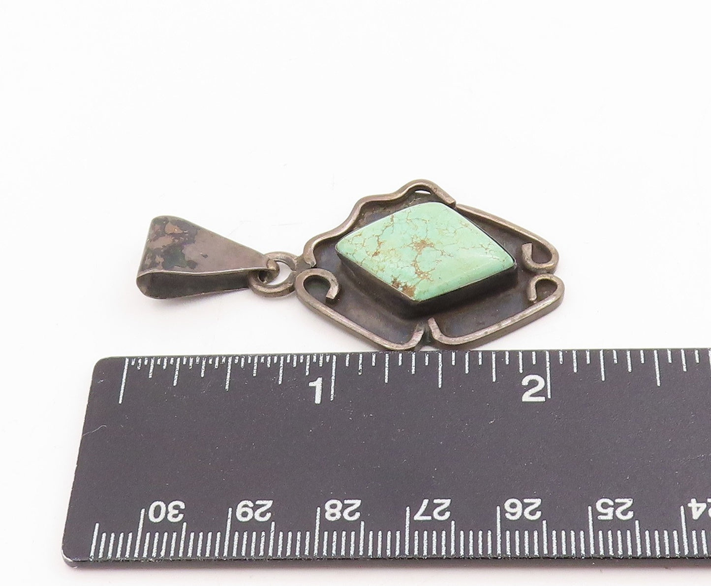 925 Sterling Silver Vintage Pendant Cabochon Turquoise Modernist Charm  PT25794