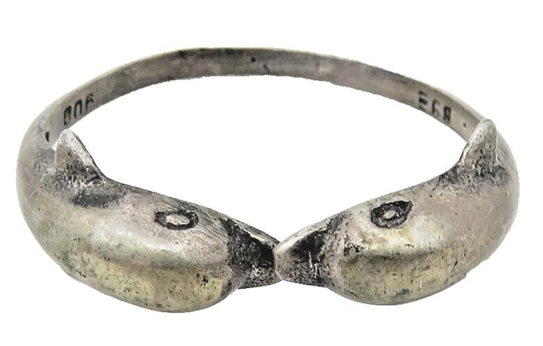 925 Sterling Silver  Vintage Dark Tone Double Dolphin Band Ring Sz 8  RG10908