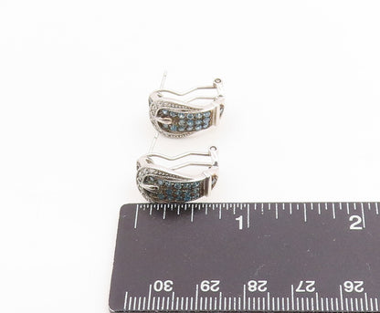 925 Sterling Silver Vintage Earrings Blue Topaz & CZ Belt Buckle Design  EG14345