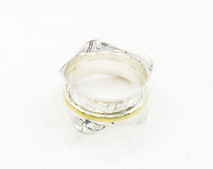 925 Sterling Silver  Vintage Shiny Two Tone Hammered Band Ring Sz 7  RG13170