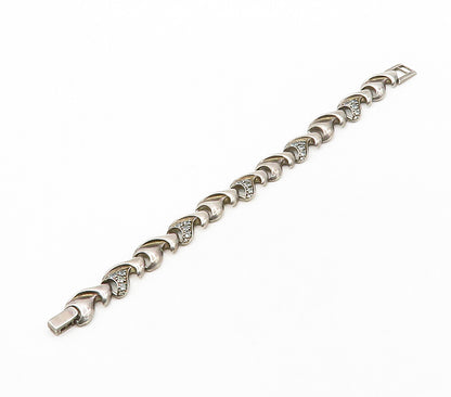 925 Sterling Silver  Vintage Blue Topaz Dark Tone Smooth Chain Bracelet BT6419