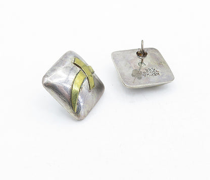 MEXICO 925 Sterling Silver  Vintage Two Tone Square Dome Drop Earrings  EG2170