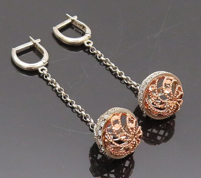 925 Sterling Silver  Vintage Swirly Cutout Topaz Sphere Earrings  EG12796