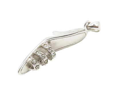 925 Sterling Silver  Shiny Cubic Zirconia High Heel Sandal Pendant  PT10359