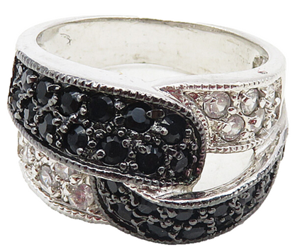 925 Sterling Silver  Black Hematite & Topaz Shiny Band Ring Sz 8  RG9445