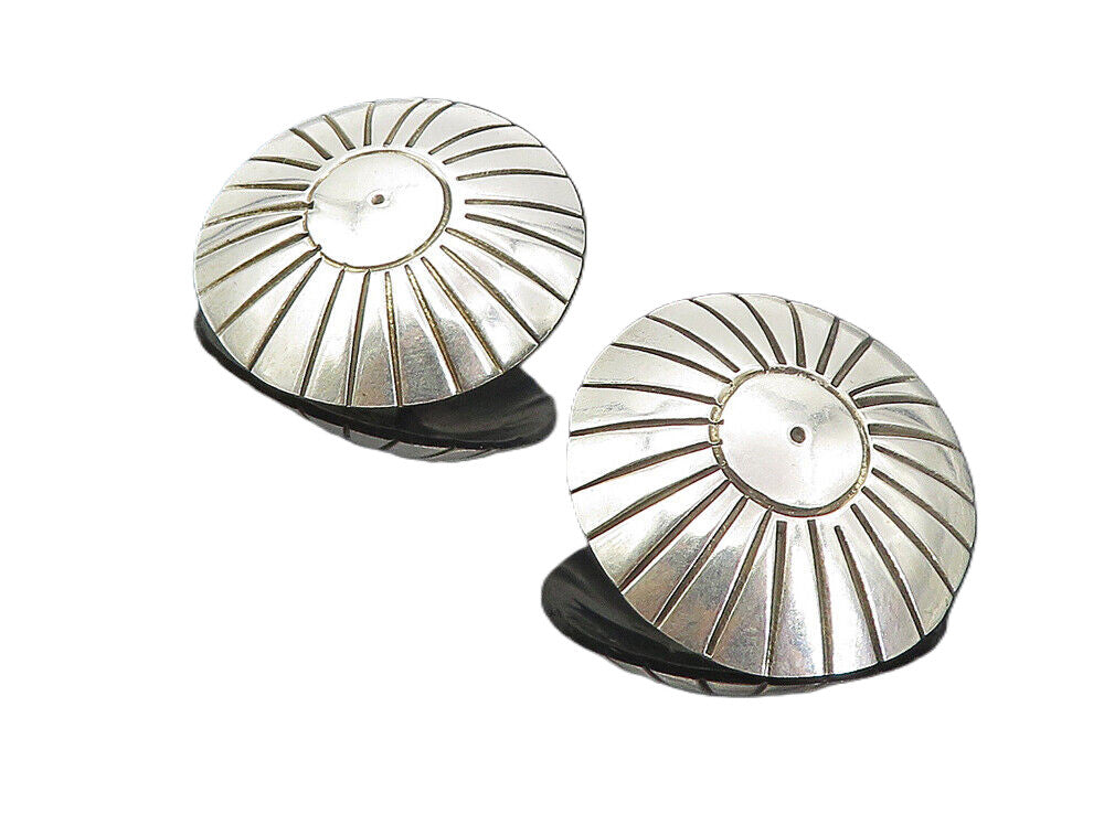MEXICO 925 Sterling Silver  Vintage Shiny Wheel Button Drop Earrings  EG4092