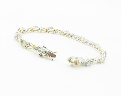 925 Sterling Silver  Prong Set Aquamarine & Topaz XO Chain Bracelet  BT5449